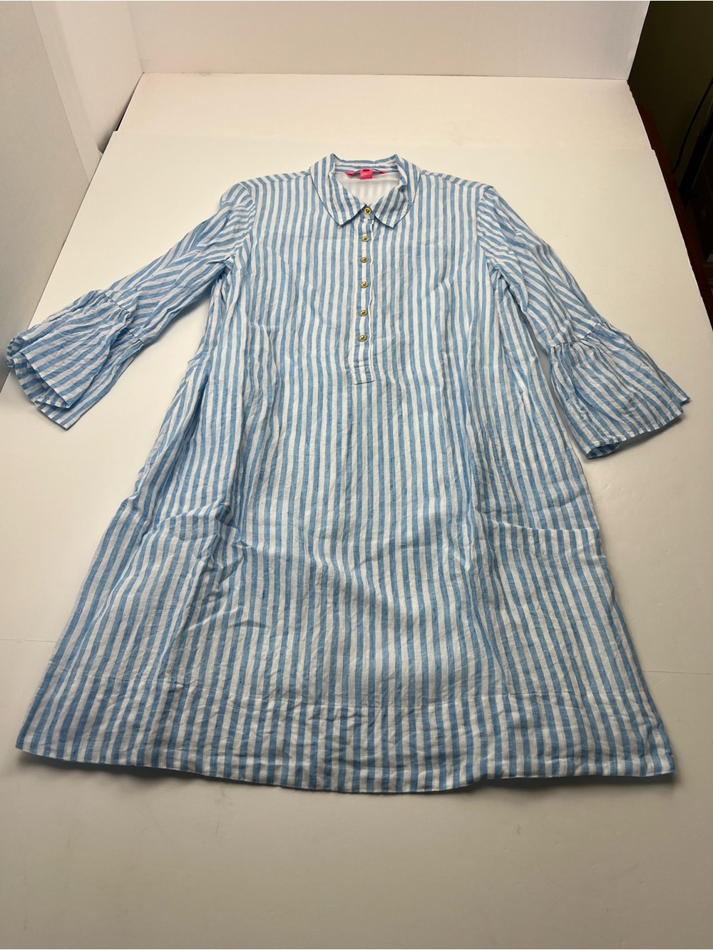 Lilly Pulitzer Jazmyn Linen Tunic Shirt Dress Lunar Blue White Bimini Stripe 10
